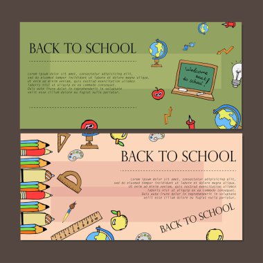 Serbest çizim okul öğeleri. Afiş kümesi. Okula dönüş. 