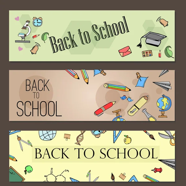 Freehand drawing school items. Banner set. Back to School. — Stock Vector