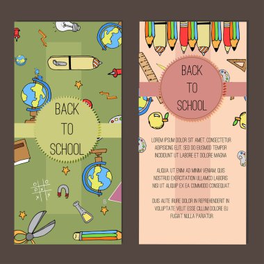 Serbest çizim okul öğeleri. Afiş kümesi. Okula dönüş. 