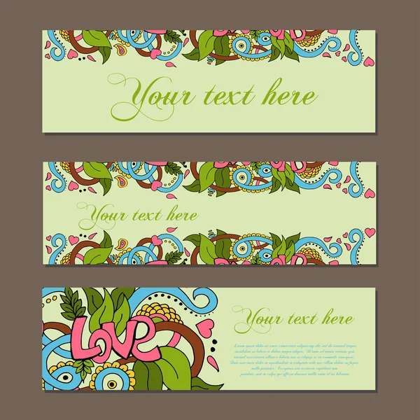 Fondo abstracto vector naturaleza decorativa. Conjunto de pancartas. Plantilla de diseño de marco para tarjeta. Elementos florales . — Vector de stock