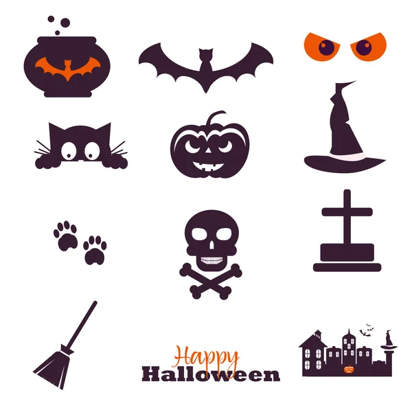 Collection of 12 Happy Halloween icons. Vector illustration. Set of elements for design — Stock Vector