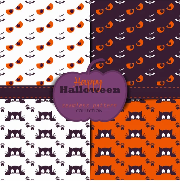 Conjunto de fondos abstractos de Halloween. Colección de patrones sin costuras en los colores navideños tradicionales. Textura sin fin se puede utilizar para el papel pintado, relleno de patrones, página web, fondo, superficie — Vector de stock