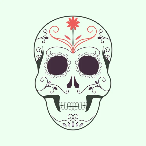 Día de los Muertos colorido cráneo con adorno floral. Logo Halloween — Vector de stock