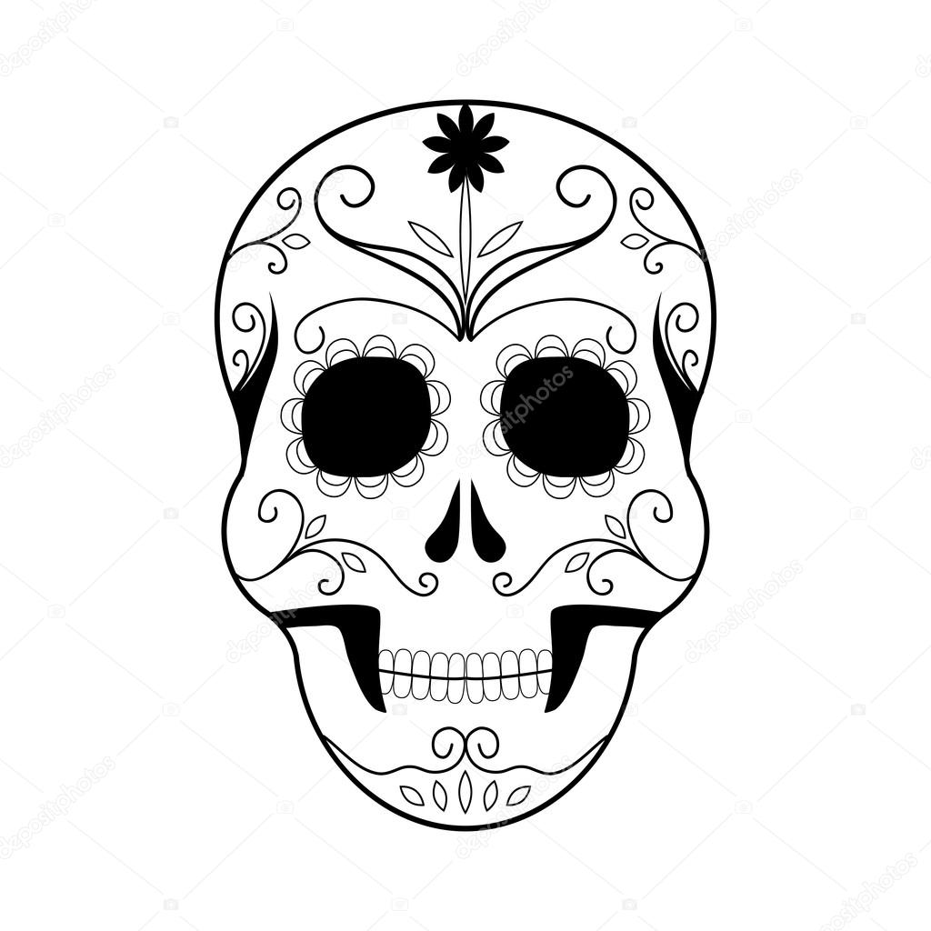 Day of The Dead colorful Skull with floral ornament. Halloween logo