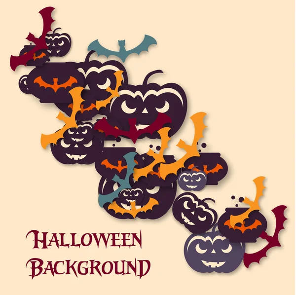 Fondo de Halloween. Ilustración vectorial. Iconos planos de Halloween con sombra sobre un fondo claro. Concepto de Halloween. Truco o trato. Murciélago, olla y calabaza — Vector de stock