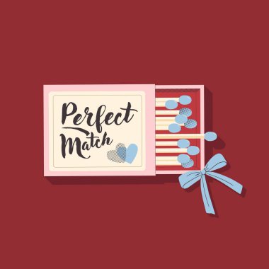 Kibrit kutusu çizimi. Mükemmel bir alıntı. El çizimi bir aşk konsepti içeren vektör harfleri. Kart ya da düğün düzenleme şablonu.