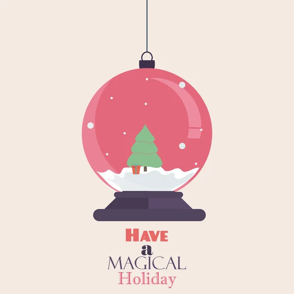 Neşeli Noel Vintage Retro tipografi yazı tasarımı tebrik kartı basit arka plan üzerinde. Düz Noel kar küresi. Bir Noel ağacı içinde ile Noel kar küresi. İzole Noel cam bal