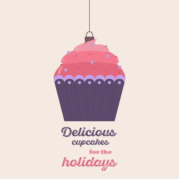 Buon Natale Vintage Retro Tipografia Lettering Design Biglietto di auguri con giocattolo candy.Vintage cupcake poster design — Vettoriale Stock