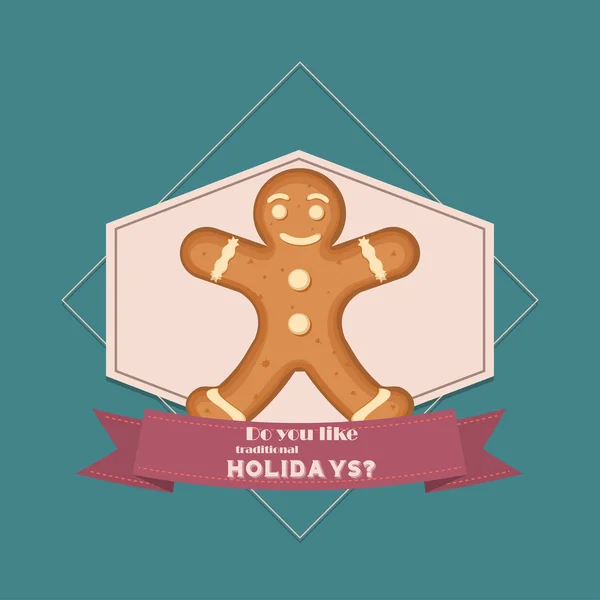 Feliz Navidad Vintage Retro Tipografía Lettering Design Tarjeta de felicitación con galleta de caramelo de juguete, pan de jengibre — Archivo Imágenes Vectoriales