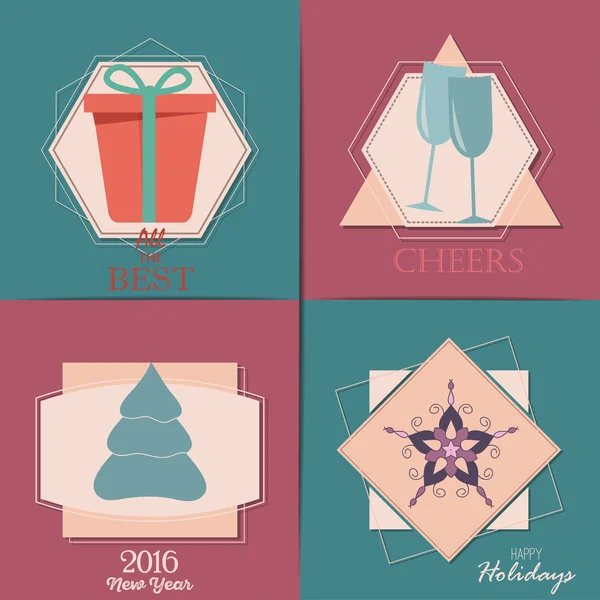 Weihnachtskarten-Set. mit Winterquartier, Weihnachtsbaum, Schneekugel und Rentierelementen. ideal für Urlaubseinladung oder Grußkarte. — Stockvektor