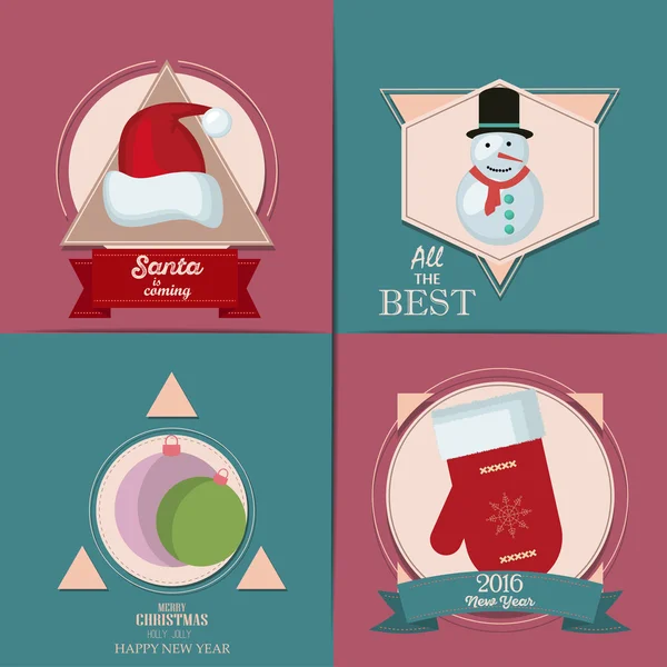 Noel kartları kümesi. Kış ev, xmas ağacı, kar küresi ve Ren geyiği öğeleri ile. Tatil daveti veya tebrik kartı için idealdir. — Stok Vektör
