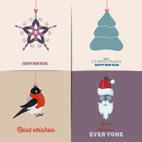 Conjunto de tarjetas de Navidad. Con casa de invierno, árbol de Navidad, bola de nieve y elementos de renos. Ideal para invitación de vacaciones o tarjeta de felicitación . — Archivo Imágenes Vectoriales