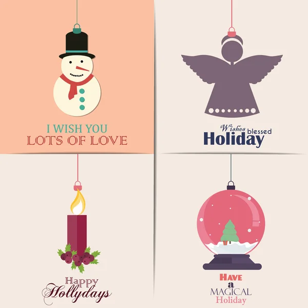 Набор рождественских открыток. С зимним домом, рождественским деревом, снежным шаром и оленьими элементами. Идеально подходит для праздничных приглашений или поздравительных открыток . — стоковый вектор