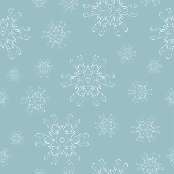 Modello senza cuciture con fiocco di neve natalizio disegnato a mano per le vacanze invernali Vintage design di Capodanno — Vettoriale Stock