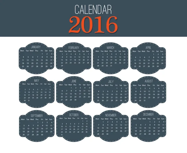 Simple Calendar 2016. Abstract calendar for 2016. — Διανυσματικό Αρχείο