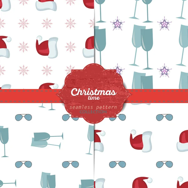 Conjunto de patrones sin costura de navidad vectorial para tarjetas de Navidad y papel de regalo — Vector de stock