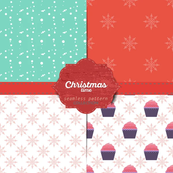 Conjunto de patrones sin costura de navidad vectorial para tarjetas de Navidad y papel de regalo — Vector de stock