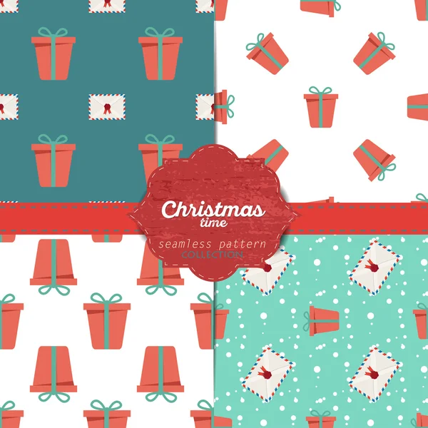 Ensemble de motifs de Noël vectoriels sans couture pour cartes de Noël et papier d'emballage cadeau — Image vectorielle