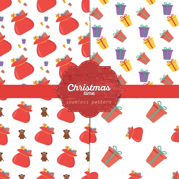 Ensemble de motifs de Noël vectoriels sans couture pour cartes de Noël et papier d'emballage cadeau — Image vectorielle