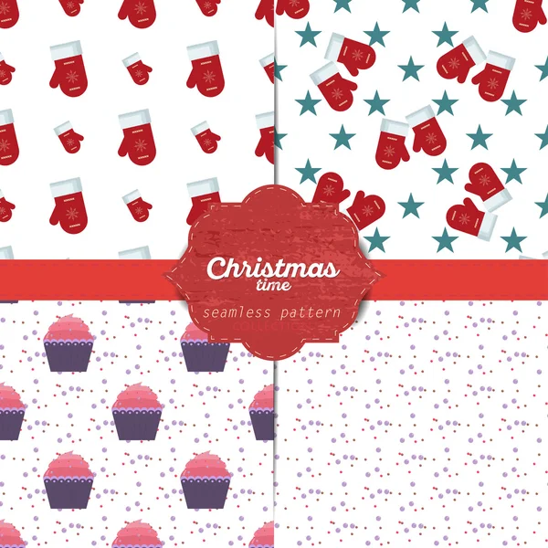 一連のベクトル クリスマス クリスマス カード、ギフト包装紙のシームレス パターン — ストックベクタ