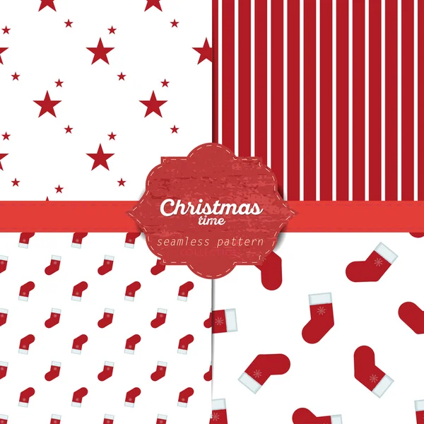 Conjunto de patrones sin costura de navidad vectorial para tarjetas de Navidad y papel de regalo — Vector de stock