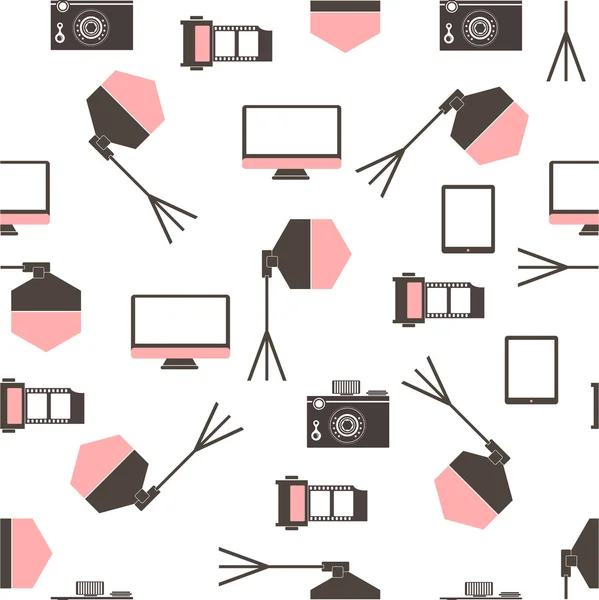 Seamless pattern Photo studio logo. Hipster style. — Stock vektor