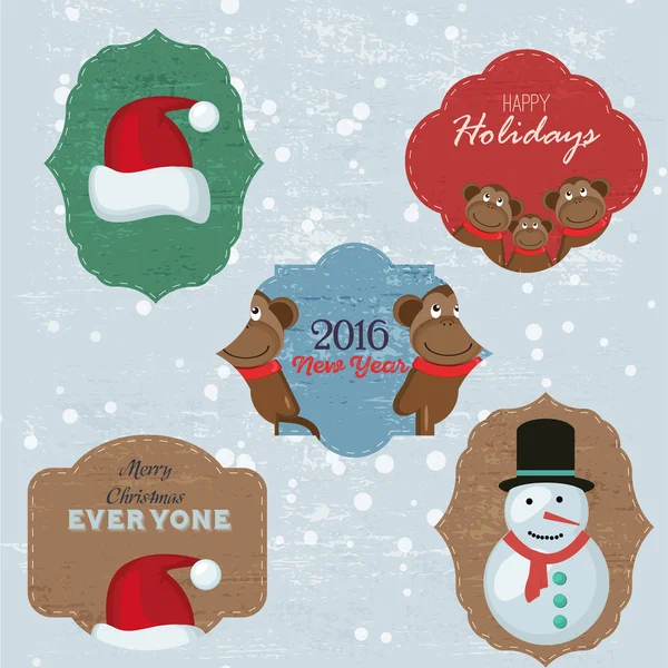 Christmas Set with Notes, Stickers, Labels with winter and christmas Illustrations and Wishes. Template for Planner, Greeting Scrap booking, Congratulations, Invitations. — Stok Vektör