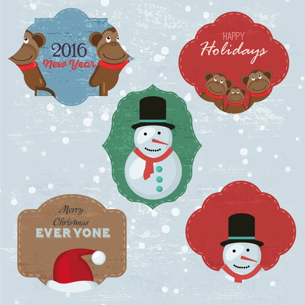 Christmas Set with Notes, Stickers, Labels with winter and christmas Illustrations and Wishes. Template for Planner, Greeting Scrap booking, Congratulations, Invitations. — Stok Vektör