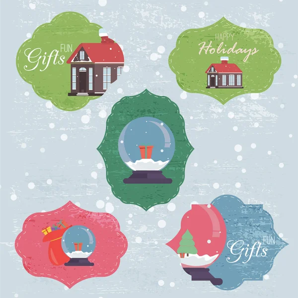 Christmas Set with Notes, Stickers, Labels with winter and christmas Illustrations and Wishes. Template for Planner, Greeting Scrap booking, Congratulations, Invitations. — Stok Vektör