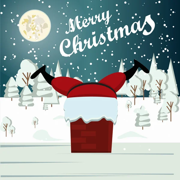 Noel Baba bir Bacada kış kar kentsel kırsal manzara şehir köy Emlak yeni yıl yılbaşı gecesini ve gün arka plan Modern düz tasarım Noel ev stili sıkışmış. Dolunay