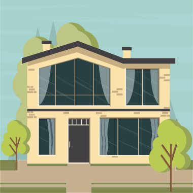Beautiful family house and apartment banners on the nature background 