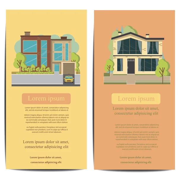 Beautiful family house and apartment banners on the nature background — Wektor stockowy