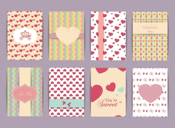 Valentines day and Wedding day Set. Vintage and romantic backgrounds. Vector Design Templates Collection for Banners, Flyers, Placards, Posters and other use. — 스톡 벡터