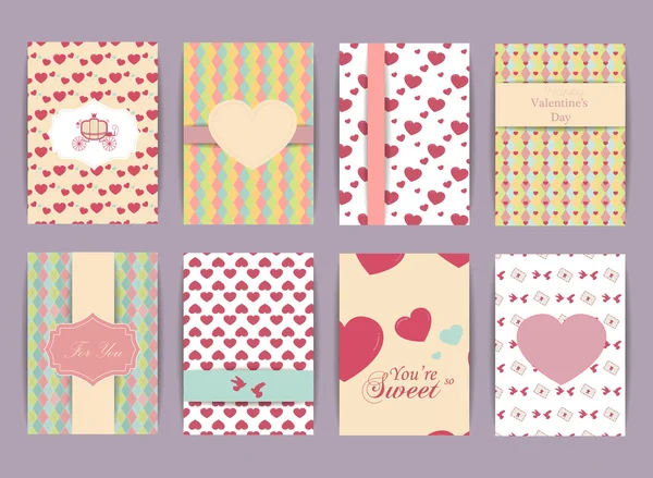 Día de San Valentín y boda Set. Fondos vintage y romántico. Colección de plantillas de diseño vectorial para pancartas, volantes, carteles y otros usos . — Vector de stock