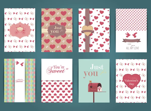 Valentines day and Wedding day Set. Vintage and romantic backgrounds. Vector Design Templates Collection for Banners, Flyers, Placards, Posters and other use. — Διανυσματικό Αρχείο