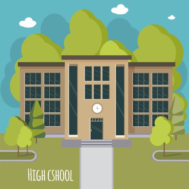 Beautiful high school facade. Educate theme vector collection