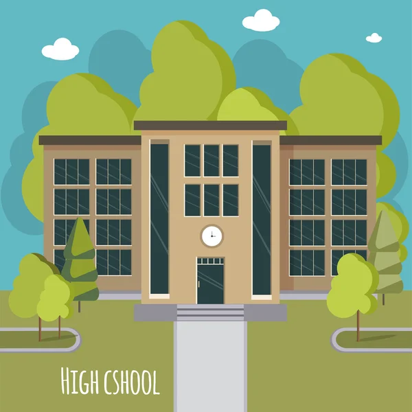 Beautiful high school facade. Educate theme vector collection — Stock Vector