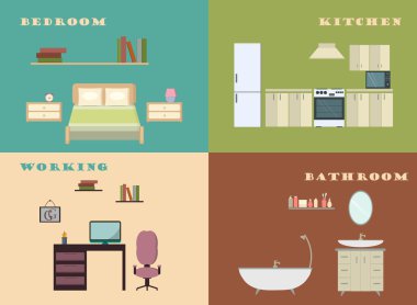 Interior design infographics. Architecture, construction, conceptual backgrounds with icons and infographic elements