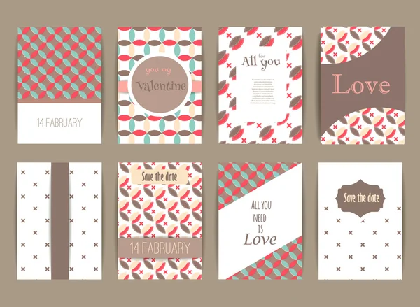 Set de tarjeta de felicitación para el día de San Valentín. Fondos vintage y romántico. Vector Diseño Plantillas Colección — Archivo Imágenes Vectoriales