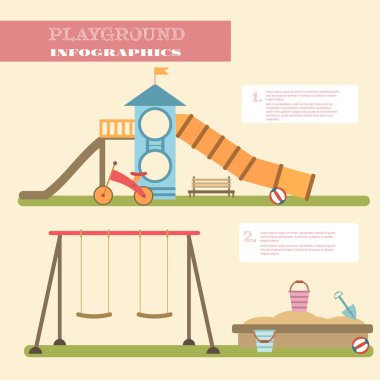 Playground infographic elements vector flat illustration.Kids playing equipment infographics set 