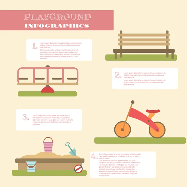 Playground infographic elements vector flat illustration.Kids playing equipment infographics set — Wektor stockowy