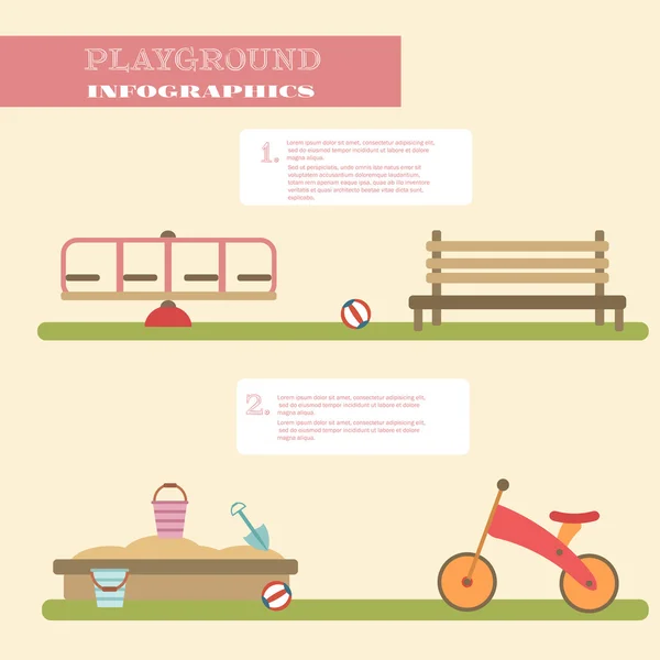 Playground infographic elements vector flat illustration.Kids playing equipment infographics set — Stockový vektor