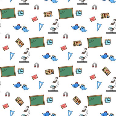 Serbest çizim okul öğeleri tahtaya. Okula dönüş. Vektör çizim. Ayarla