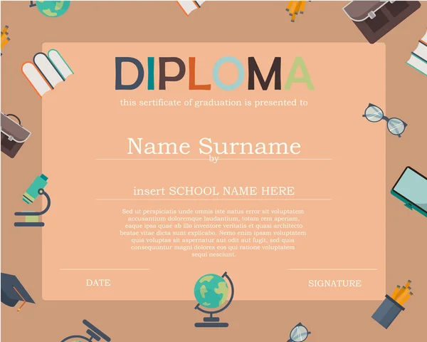 Modèle de conception de fond de certificat de diplôme pour enfants d'âge préscolaire — Image vectorielle