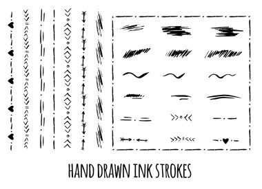 Vektör grunge fırçaları seti. Soyut el çizimi mürekkep darbeleri