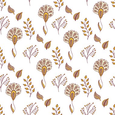 Vektör çiçek desenli çiçek ve yaprakları ile doodle tarzında. Nazik, Bahar arka plan.