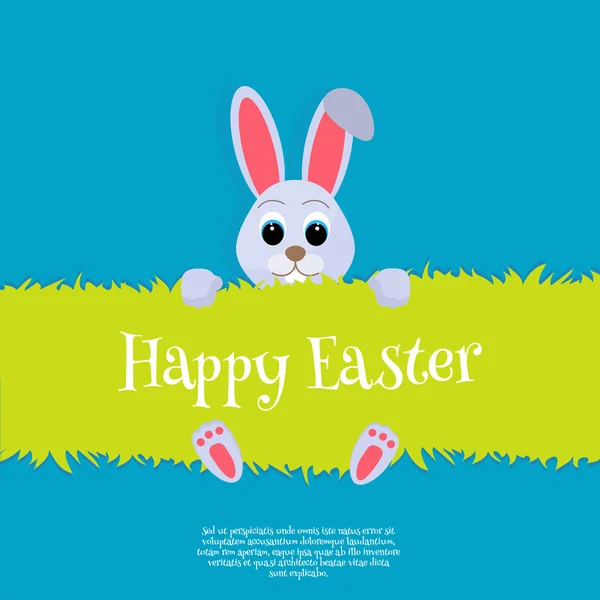 Happy Easter. Vector Easter bunny looking out a green background Wide copy space for text. — Stock Vector