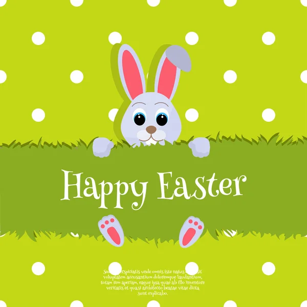 Feliz Pascua. Vector Conejito de Pascua mirando un fondo verde Amplio espacio de copia para texto . — Vector de stock