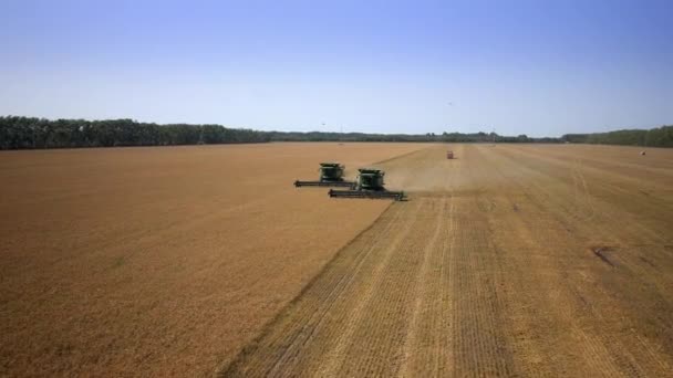 Aerial flight over harvesters — Stock Video