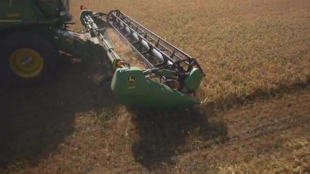 Aerial flight over harvesters — Stock Video